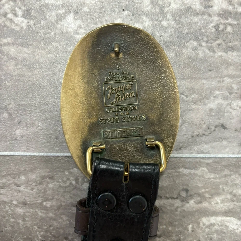 Vintage Tony Lama Texas Star Brass Buckle Belt Leather Western Concho men’s 48